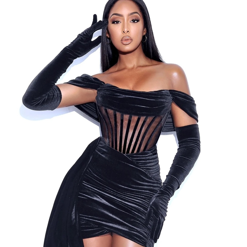 Irisa Black Draping Off Shoulder Corset Dress - Miss Circle